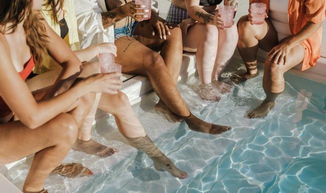 a group of people in a pool