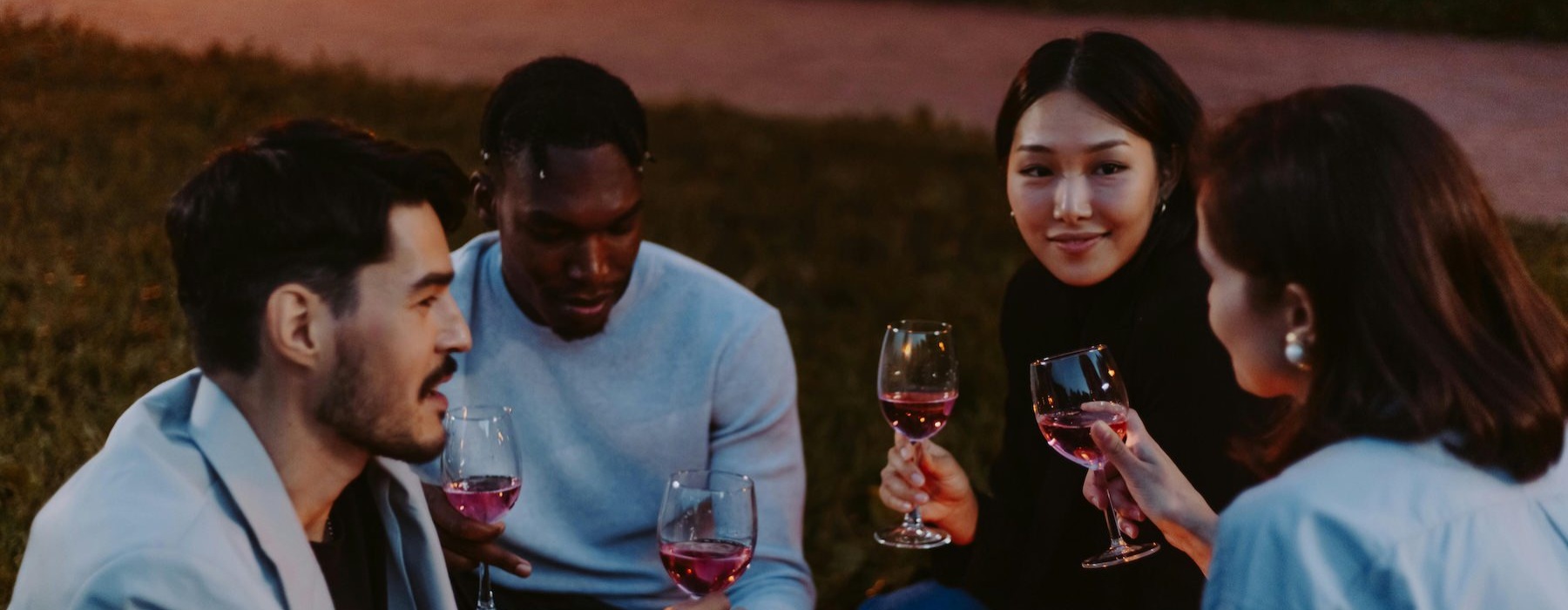 people having wine on a picnic in a park